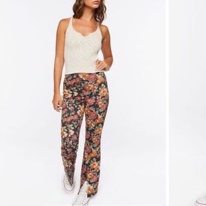 NWOT Forever 21 Faux Suede Floral Print Flare Pants